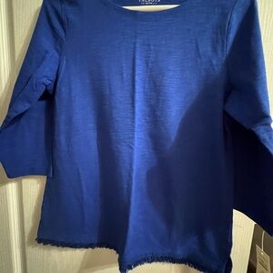 Talbots NWT PS blue top with fringe bottom, three quarter sleeves